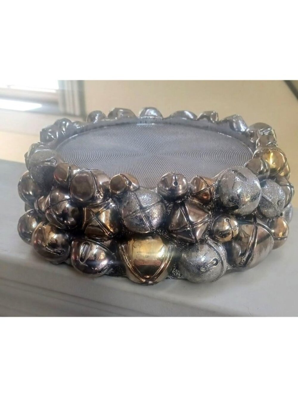 HomeWorx Harry Slatkin Christmas Jingle Bells Silver Gold Pedestal Candle Holder